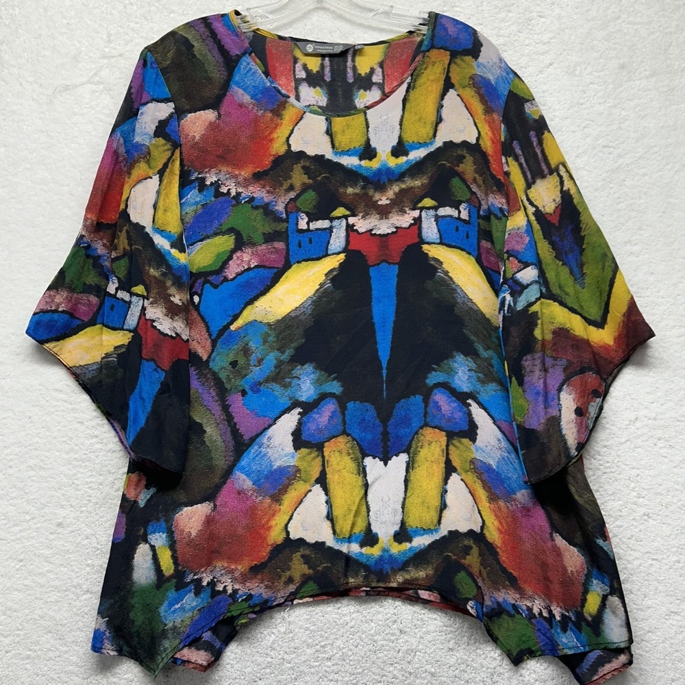 Cocoon House Womens Size L Silk 3/4 Sleeve Printed Scoop Neck Top (V2)